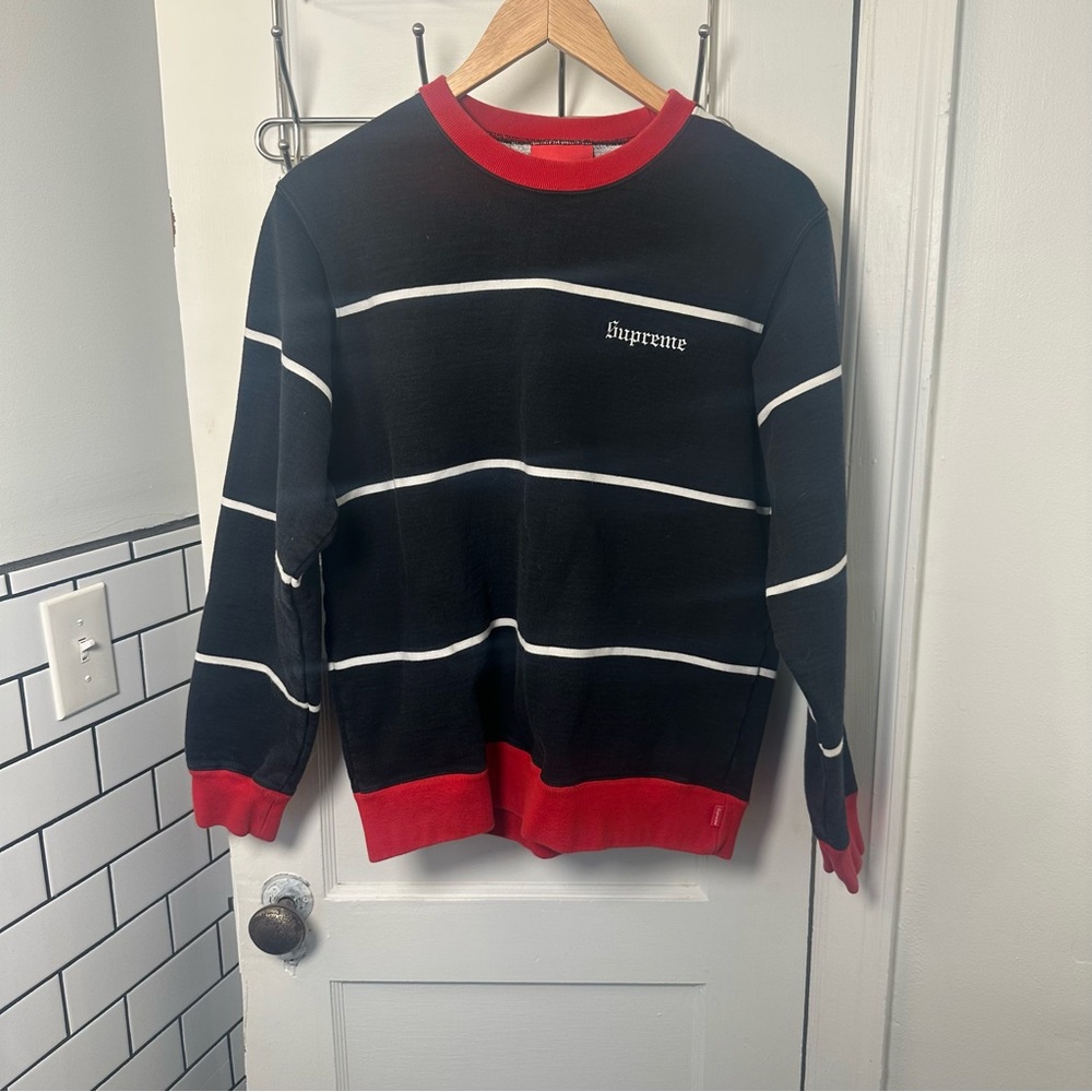 Supreme Black and Red Striped Crewneck Sweater